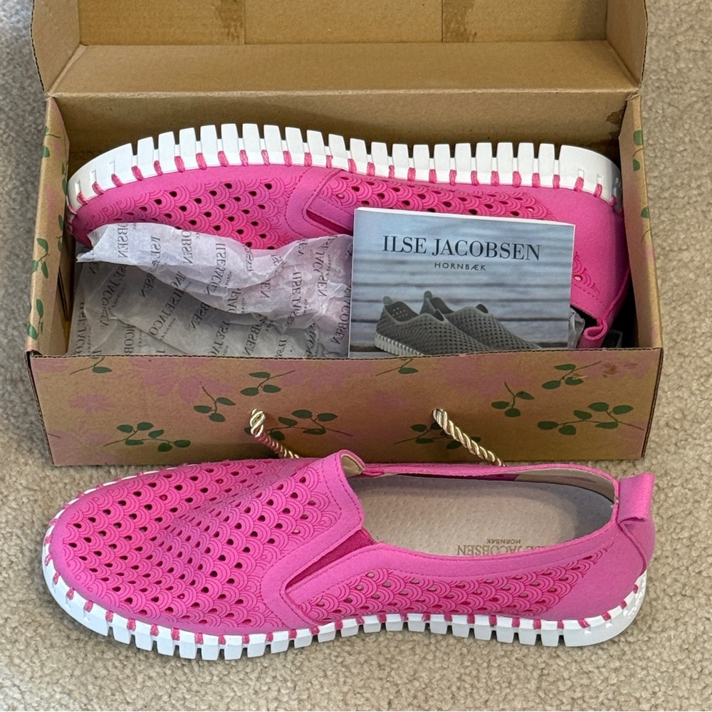 Ilse Jacobsen Tulip sneaker slip on laser cut pink EU 41 US 10.5 NIB